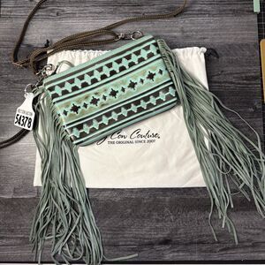 Holy Cow Couture turquoise Embossed Leather, leather fringe, western purse